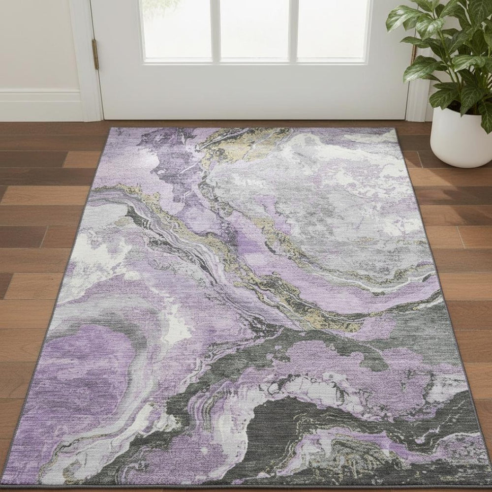 HomeRoots 5' X 8' Stylish Lavender Gray Abstract Area Rug - Washable, Stain Resistant, UV Protected & Soft! 707745