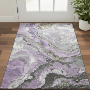 HomeRoots 5' X 8' Stylish Lavender Gray Abstract Area Rug - Washable, Stain Resistant, UV Protected & Soft! 707745