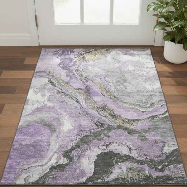 HomeRoots 5' X 8' Stylish Lavender Gray Abstract Area Rug - Washable, Stain Resistant, UV Protected & Soft! 707745