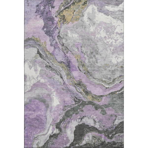 HomeRoots 8' Lavender Gray & Ivory Abstract Washable Round Rug – Stylish, Stain-Resistant, UV-Protected Design 707746