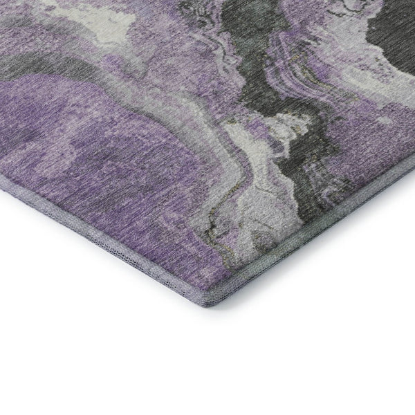 HomeRoots 8' Lavender Gray & Ivory Abstract Washable Round Rug – Stylish, Stain-Resistant, UV-Protected Design 707746