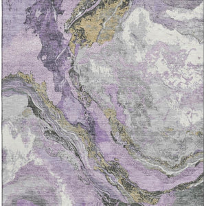 HomeRoots 8' Lavender Gray & Ivory Abstract Washable Round Rug – Stylish, Stain-Resistant, UV-Protected Design 707746
