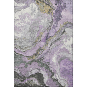 HomeRoots 8' Lavender Gray & Ivory Abstract Washable Round Rug – Stylish, Stain-Resistant, UV-Protected Design 707746