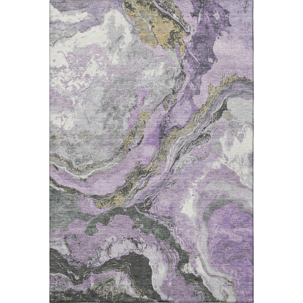 HomeRoots 8' Lavender Gray & Ivory Abstract Washable Round Rug – Stylish, Stain-Resistant, UV-Protected Design 707746