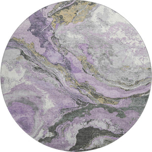 HomeRoots 8' X 10' Washable Lavender Gray & Ivory Abstract Area Rug with UV Protection for Modern Living Spaces 707747