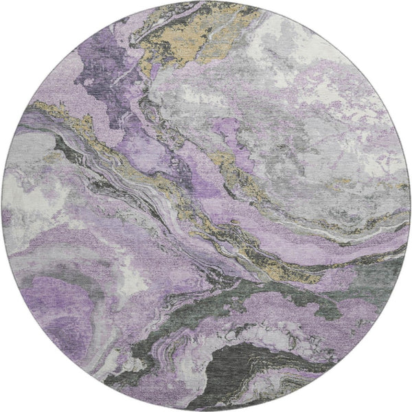 HomeRoots 8' X 10' Washable Lavender Gray & Ivory Abstract Area Rug with UV Protection for Modern Living Spaces 707747