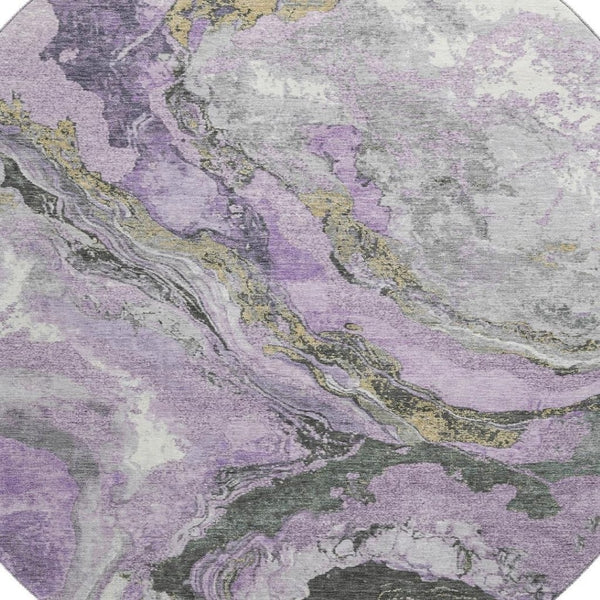 HomeRoots 8' X 10' Washable Lavender Gray & Ivory Abstract Area Rug with UV Protection for Modern Living Spaces 707747