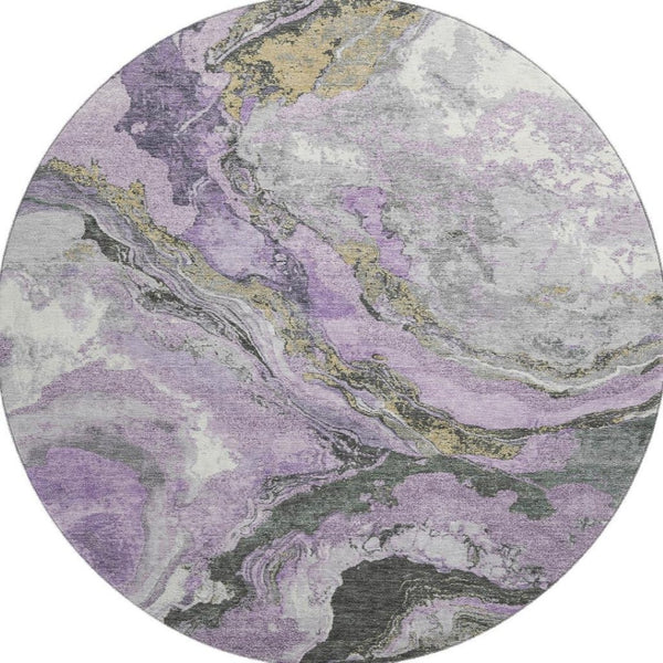 HomeRoots 8' X 10' Washable Lavender Gray & Ivory Abstract Area Rug with UV Protection for Modern Living Spaces 707747