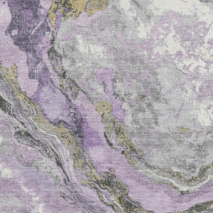 HomeRoots 10' X 14' Stylish Lavender Gray & Ivory Abstract Washable Area Rug with UV Protection for Homes 707749