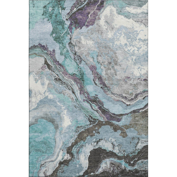 HomeRoots 5' X 8' Teal Gray Ivory Abstract Washable Area Rug with UV Protection for Modern Living Spaces 707751