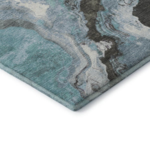 HomeRoots 5' X 8' Teal Gray Ivory Abstract Washable Area Rug with UV Protection for Modern Living Spaces 707751