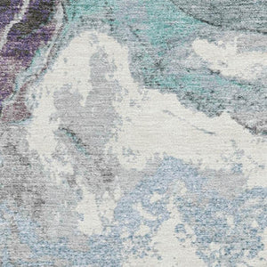 HomeRoots 5' X 8' Teal Gray Ivory Abstract Washable Area Rug with UV Protection for Modern Living Spaces 707751