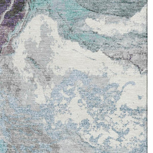 HomeRoots 5' X 8' Teal Gray Ivory Abstract Washable Area Rug with UV Protection for Modern Living Spaces 707751