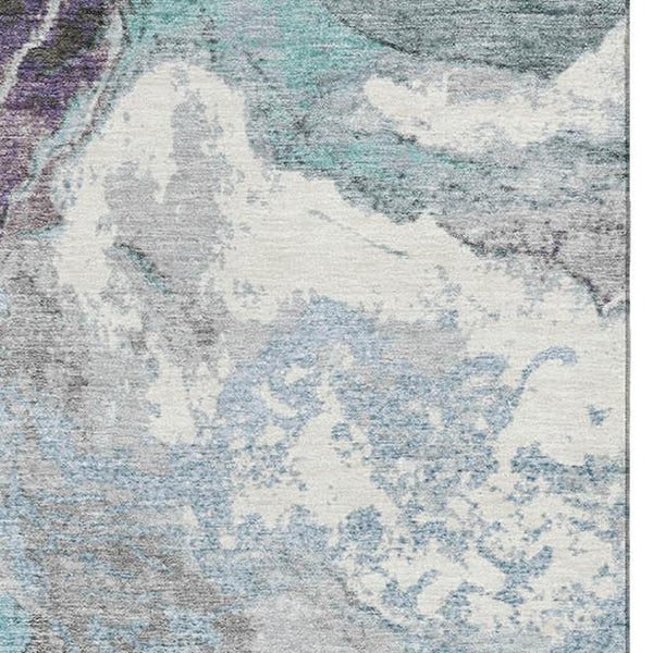 HomeRoots 5' X 8' Teal Gray Ivory Abstract Washable Area Rug with UV Protection for Modern Living Spaces 707751