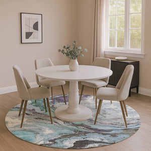 HomeRoots 8' X 10' Stylish Teal Gray & Ivory Abstract Washable Area Rug with UV Protection for Homes 707753