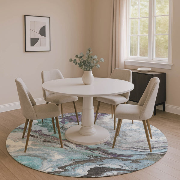 HomeRoots 8' X 10' Stylish Teal Gray & Ivory Abstract Washable Area Rug with UV Protection for Homes 707753