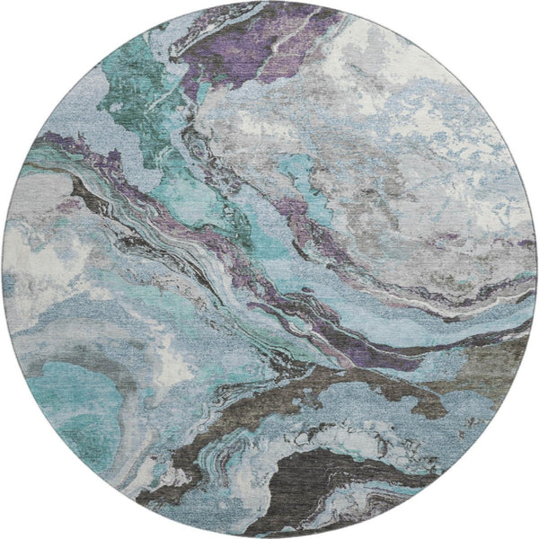 HomeRoots 8' X 10' Stylish Teal Gray & Ivory Abstract Washable Area Rug with UV Protection for Homes 707753