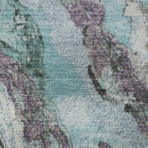 HomeRoots 8' X 10' Stylish Teal Gray & Ivory Abstract Washable Area Rug with UV Protection for Homes 707753
