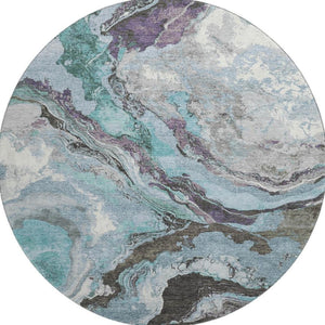 HomeRoots 8' X 10' Stylish Teal Gray & Ivory Abstract Washable Area Rug with UV Protection for Homes 707753