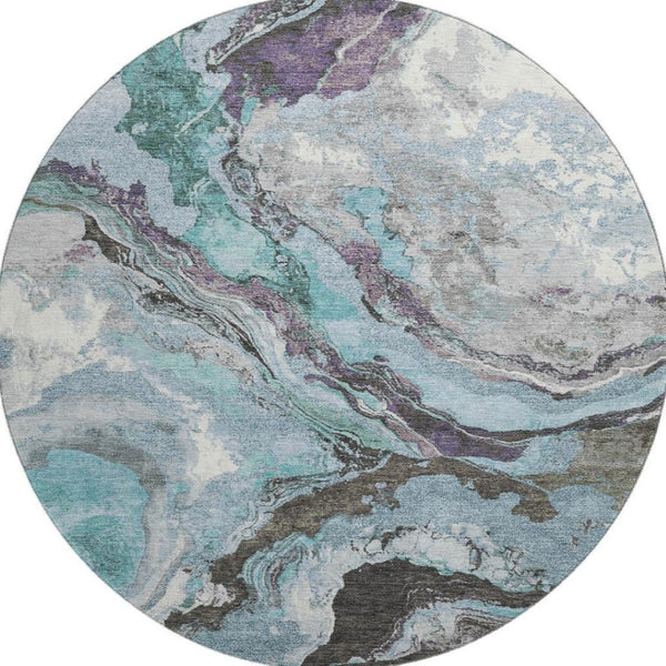 HomeRoots 8' X 10' Stylish Teal Gray & Ivory Abstract Washable Area Rug with UV Protection for Homes 707753