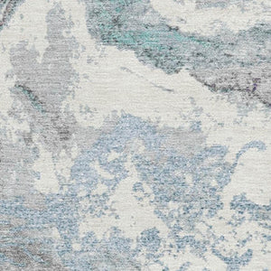 HomeRoots 9' X 12' Teal Gray Ivory Abstract Area Rug - Washable, UV-Resistant, Perfect for High-Traffic Areas 707754