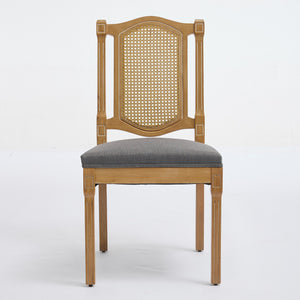 English Elm Full Solid wood rattan-back dining chair with breathable matte linen cushion, high-resilience foam comfort W1143P384365 W1143P384365