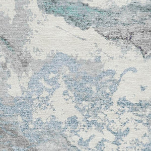 HomeRoots 10' Contemporary Teal Gray & Ivory Abstract Area Rug - Washable, UV Resistant, Non-Slip Design! 707755