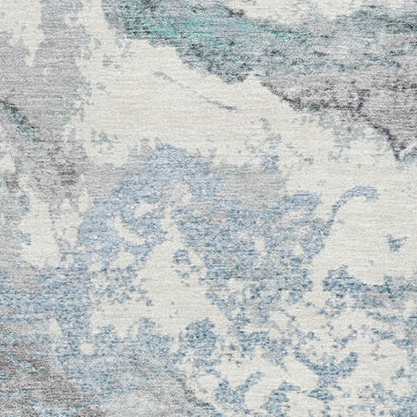 HomeRoots 10' Contemporary Teal Gray & Ivory Abstract Area Rug - Washable, UV Resistant, Non-Slip Design! 707755