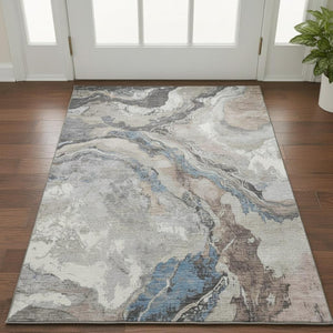 HomeRoots 5' X 8' Durable Taupe Blue & Ivory Abstract Area Rug with UV Protection - Easy Care & Stylish Design! 707757