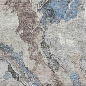 HomeRoots 5' X 8' Durable Taupe Blue & Ivory Abstract Area Rug with UV Protection - Easy Care & Stylish Design! 707757