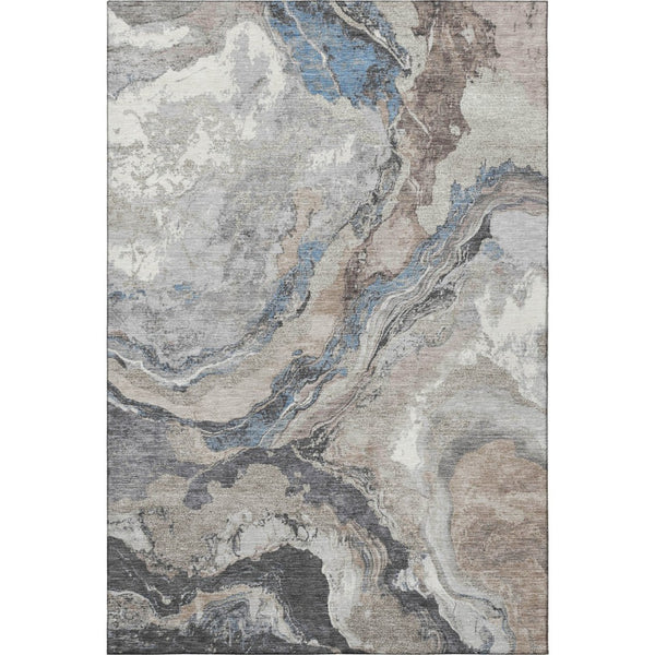 HomeRoots 5' X 8' Durable Taupe Blue & Ivory Abstract Area Rug with UV Protection - Easy Care & Stylish Design! 707757