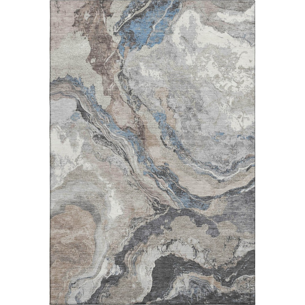 HomeRoots 8' Stylish Taupe Blue Ivory Abstract Round Rug – Washable, UV Protected, Durable & Pet-Friendly! 707758
