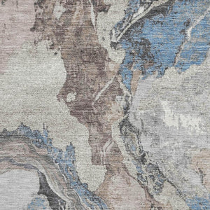 HomeRoots 8' Stylish Taupe Blue Ivory Abstract Round Rug – Washable, UV Protected, Durable & Pet-Friendly! 707758