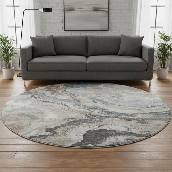 HomeRoots 8' X 10' Modern Abstract Washable Area Rug in Taupe, Blue & Ivory - Durable, Stylish & UV Resistant! 707759