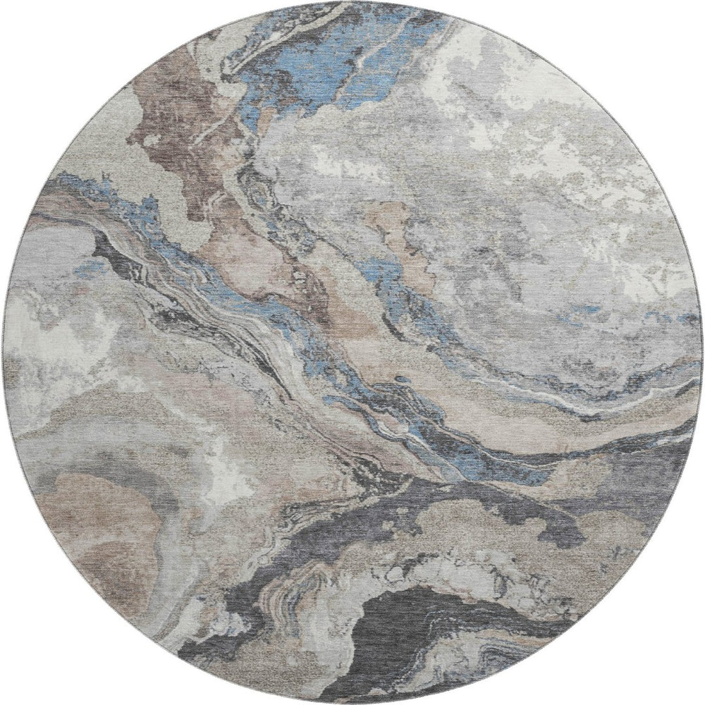 HomeRoots 8' X 10' Modern Abstract Washable Area Rug in Taupe, Blue & Ivory - Durable, Stylish & UV Resistant! 707759