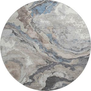 HomeRoots 8' X 10' Modern Abstract Washable Area Rug in Taupe, Blue & Ivory - Durable, Stylish & UV Resistant! 707759