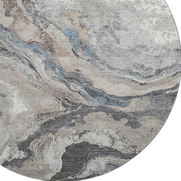 HomeRoots 8' X 10' Modern Abstract Washable Area Rug in Taupe, Blue & Ivory - Durable, Stylish & UV Resistant! 707759