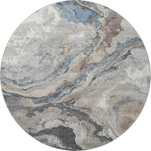 HomeRoots 8' X 10' Modern Abstract Washable Area Rug in Taupe, Blue & Ivory - Durable, Stylish & UV Resistant! 707759