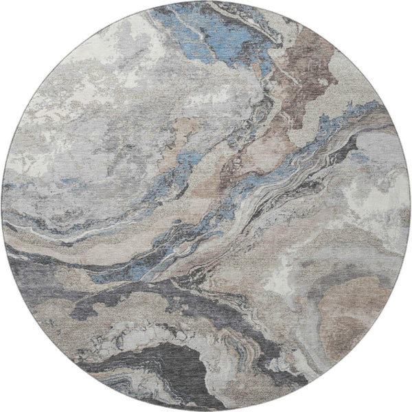 HomeRoots 8' X 10' Modern Abstract Washable Area Rug in Taupe, Blue & Ivory - Durable, Stylish & UV Resistant! 707759