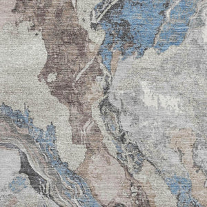 HomeRoots 9' X 12' Abstract Washable Area Rug in Taupe, Blue & Ivory - UV Protected, Durable & Stylish Design 707760
