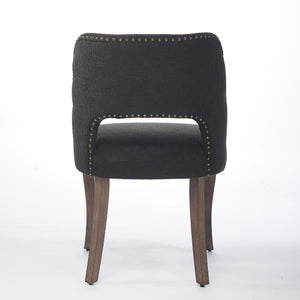 English Elm Wooden Modern Fabric Dining Chairs Set of 2 with Hollow-Out Back, Copper Nail Detail, Curved Legs Black W1143P372911