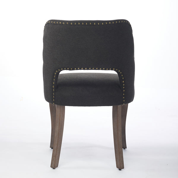 English Elm Wooden Modern Fabric Dining Chairs Set of 2 with Hollow-Out Back, Copper Nail Detail, Curved Legs Black W1143P372911
