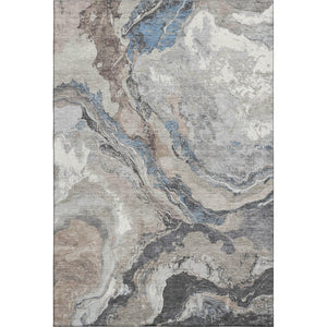 HomeRoots 10' X 14' Abstract Area Rug in Taupe, Blue & Ivory - Durable, Washable, UV Protected, Stain Resistant! 707761