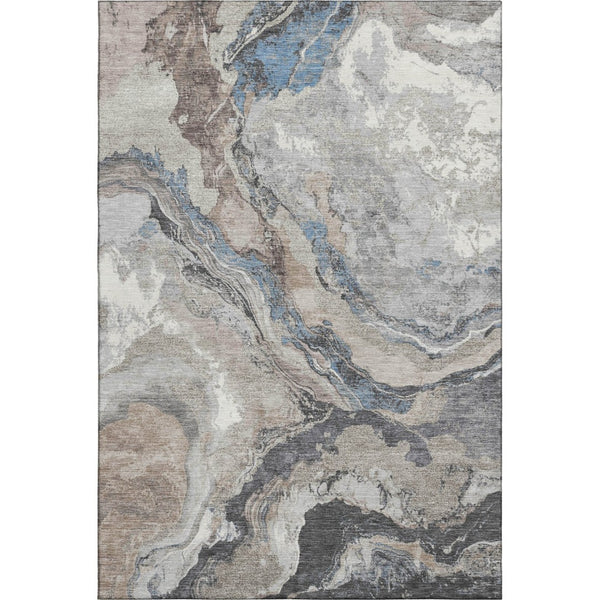 HomeRoots 10' X 14' Abstract Area Rug in Taupe, Blue & Ivory - Durable, Washable, UV Protected, Stain Resistant! 707761