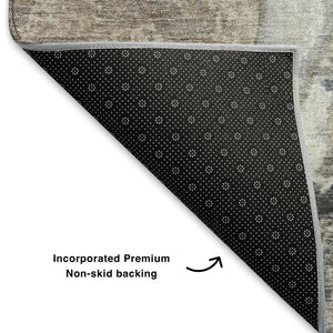 HomeRoots 10' X 14' Abstract Area Rug in Taupe, Blue & Ivory - Durable, Washable, UV Protected, Stain Resistant! 707761