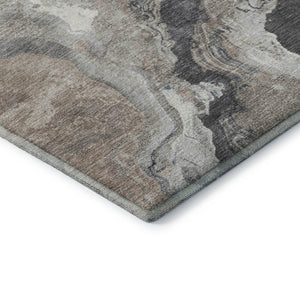 HomeRoots 10' X 14' Abstract Area Rug in Taupe, Blue & Ivory - Durable, Washable, UV Protected, Stain Resistant! 707761