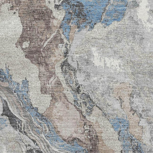 HomeRoots 10' X 14' Abstract Area Rug in Taupe, Blue & Ivory - Durable, Washable, UV Protected, Stain Resistant! 707761