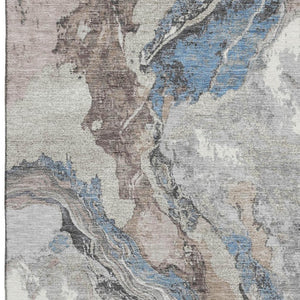 HomeRoots 10' X 14' Abstract Area Rug in Taupe, Blue & Ivory - Durable, Washable, UV Protected, Stain Resistant! 707761