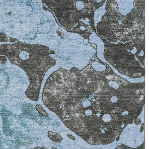 HomeRoots 8' Blue Gray and Ivory Abstract Washable Round Rug - Durable, Stylish, and UV Protected for Your Home 707764