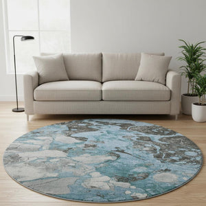 HomeRoots 8' X 10' Modern Blue-Gray & Ivory Abstract Washable Area Rug with UV Protection for High-Traffic Areas 707765